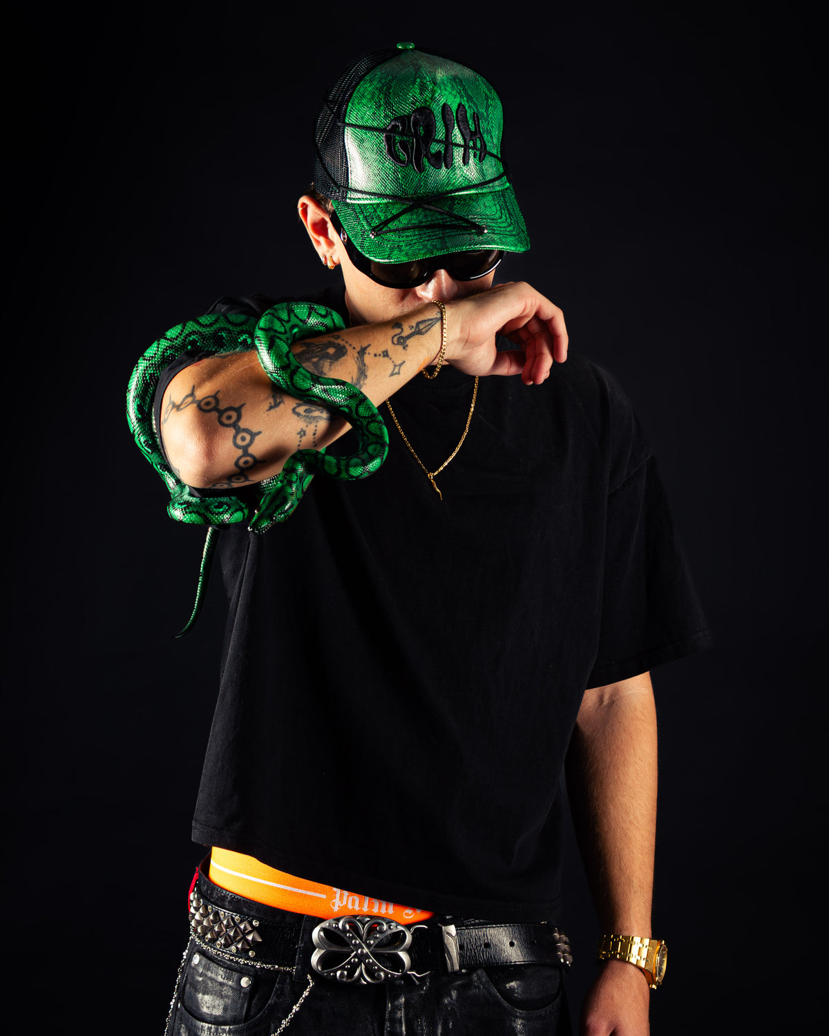 "SNAKE SKIN" Green/Black Cap