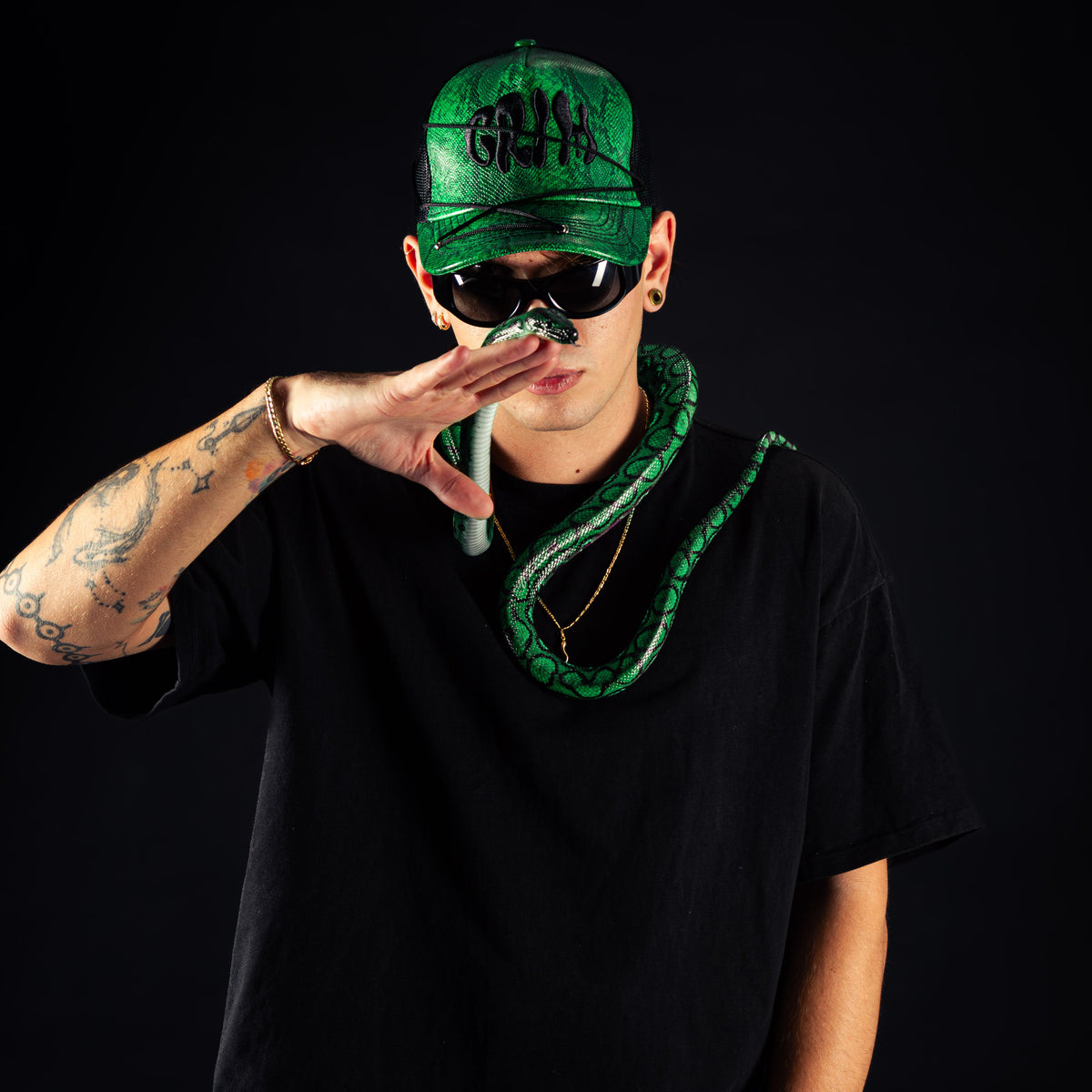 "SNAKE SKIN" Green/Black Cap