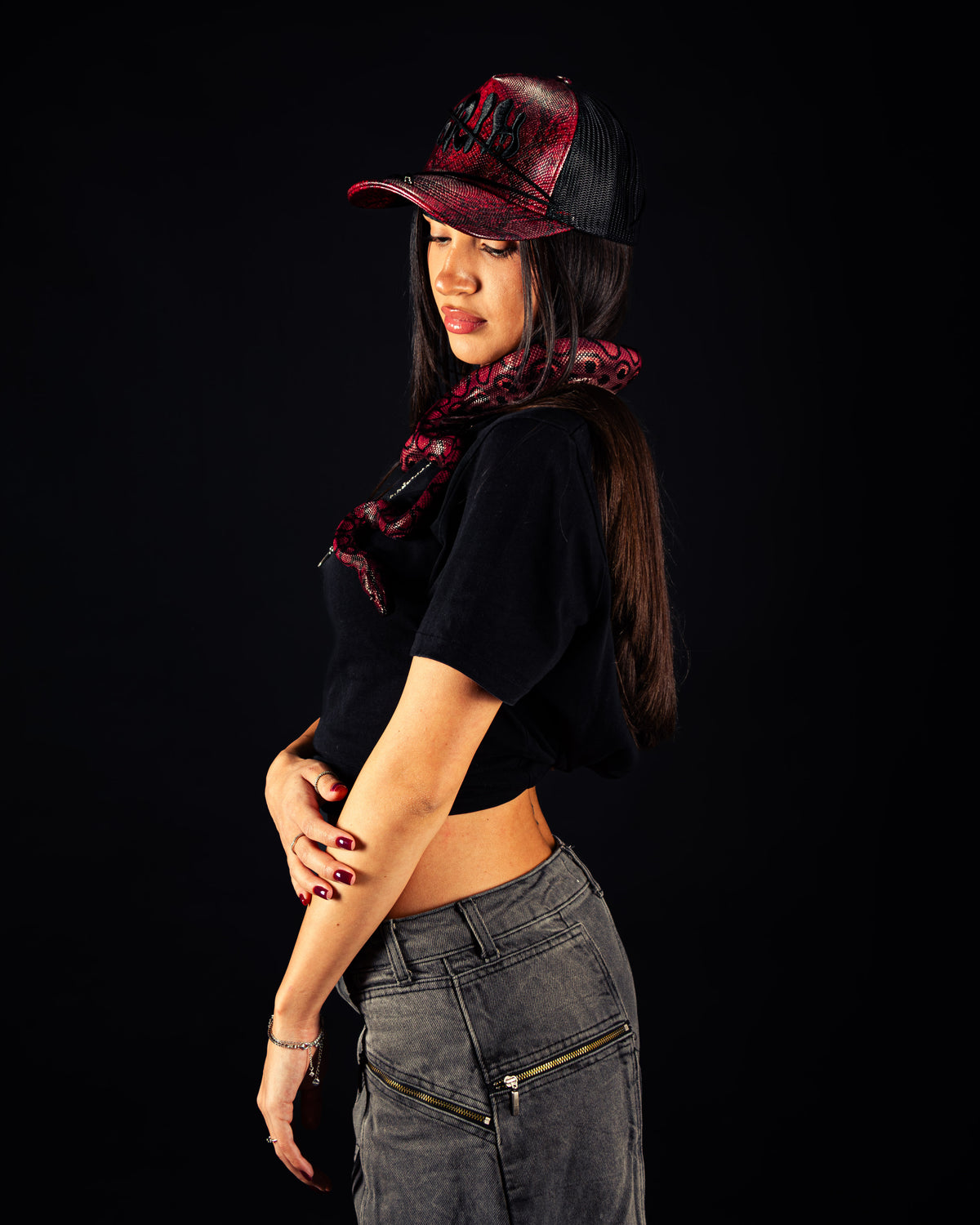 "SNAKE SKIN" Red/Black Cap