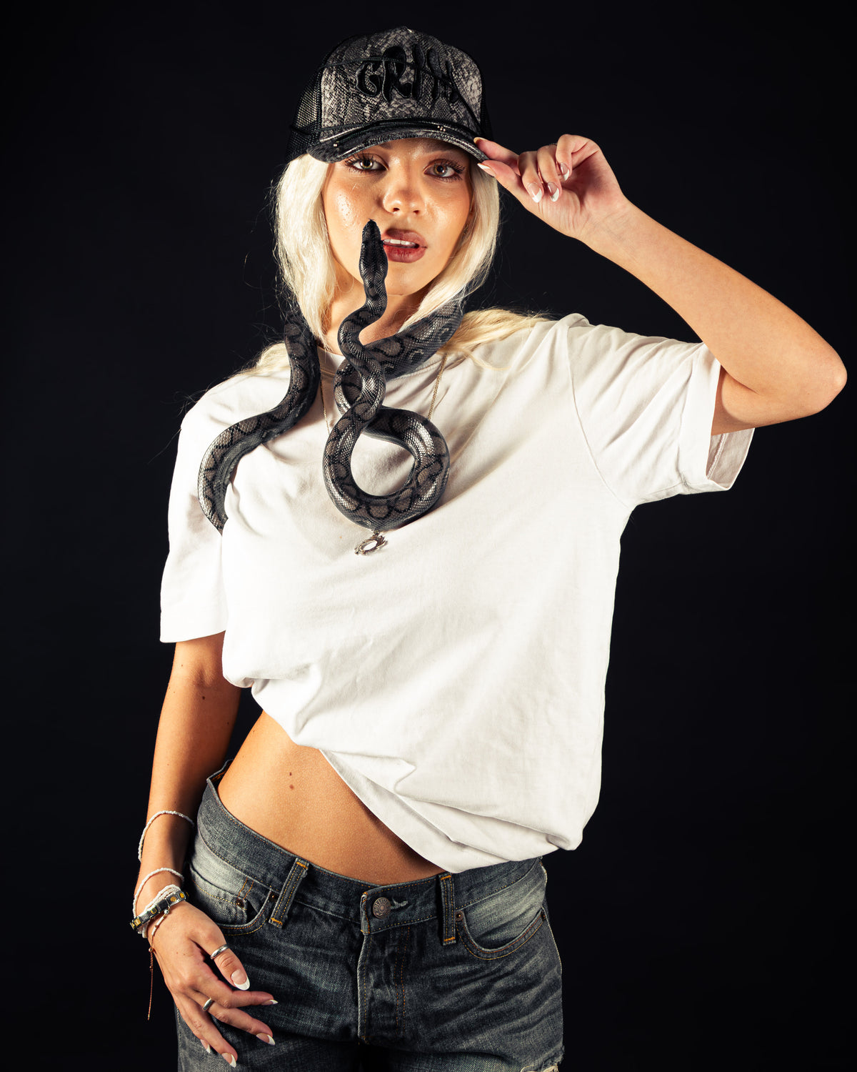 "SNAKE SKIN" Grey/Black Cap